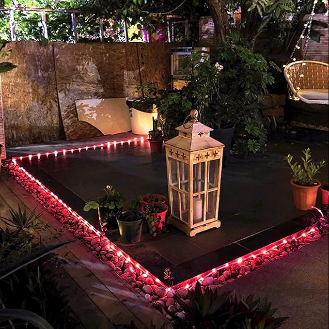 JMEXSUSS 2 * 200 LED Red Solar Rope Lights, 66ft IP 65 Waterproof Solar String Light Outdoor, 8 Modes Christmas Lights for Camp Trampoline Ladder Slide Tent