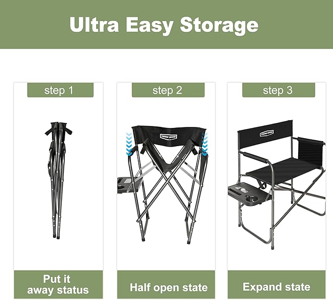 YOUNG WOOD Camping Directors Chair with Side Table, Foldable and Portable, Fishing,Trip,Picnic,Hike，Lawn,Sports,Beach,Outdoor Camping Chair for Adults,Drink Holder and Mobile Storage,2p