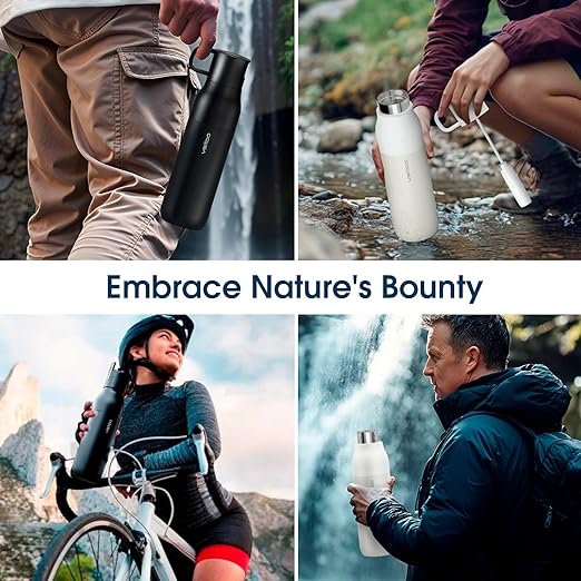 VSITOO 25oz Insulated Stainless Steel Filtered Water Bottle for Travel and Everyday Use，5-Stage 0.01μm Ultra-strong Filtration，Reusable，Improves Taste，for Hiking, Cycling, Gym & Outdoor Use，Black