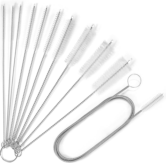Ixiaoyoo Cleaning Brushes Set, 10 Pieces 8 Inch Nylon Tube Brush + 60 Inch Flexible Long Drain Brush, Hose Pipe Brush, Suitable for Home Kitchen, Bathroom, Fish Tank, Water Pump Accessories (White)