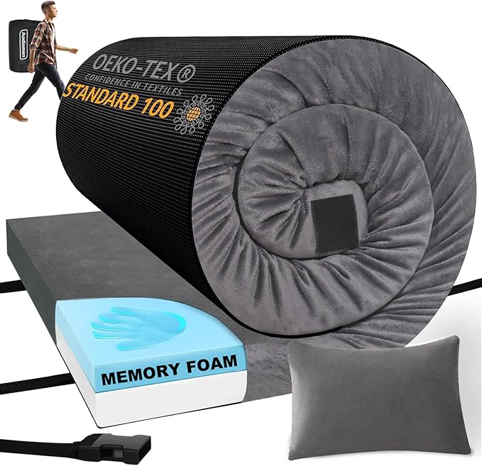 Aodisman Sleeping Pad,3-inch Thick Memory Foam Camping Mattress,Portable Roll-Up Mat for Car/Tent/Floor/Cot/Travel,Comfortable Pad for Guests Sleepover