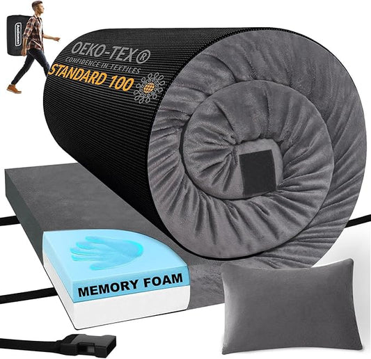 Aodisman Sleeping Pad,3-inch Thick Memory Foam Camping Mattress,Portable Roll-Up Mat for Car/Tent/Floor/Cot/Travel,Comfortable Pad for Guests Sleepover