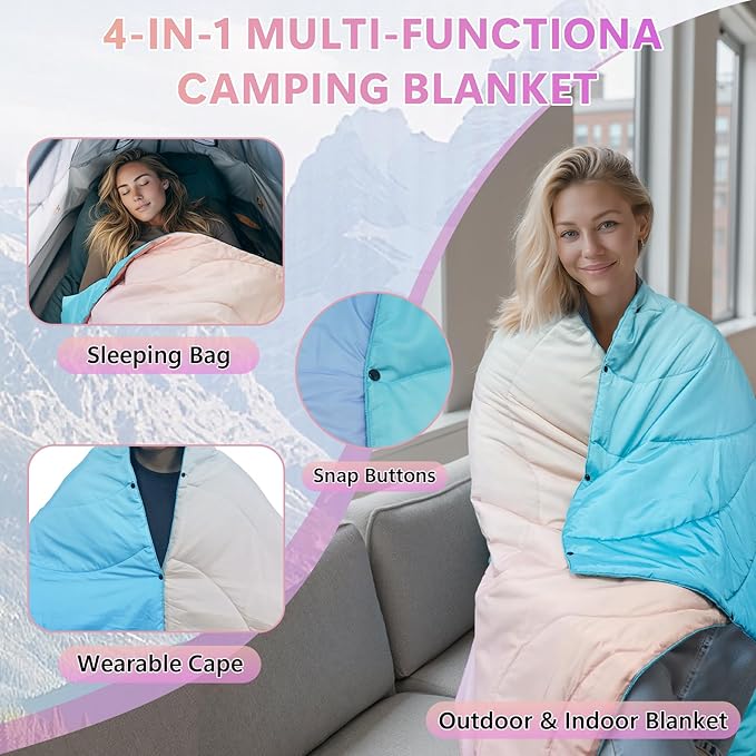 Camping Blanket,Waterproof Lightweight Puffy Camping Outdoor Blankets Packable Picnic Blanket Top Quilt for Sleeping Travel Stadium Hiking Cold Weather 55"x78.8"