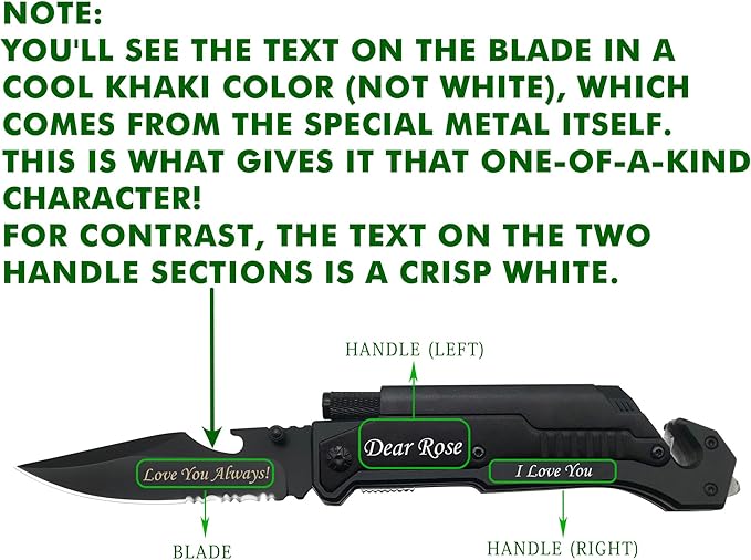 Mothers Day Fathers Day Gift - Personalized Custom Engraving Gifts for Him Her, 6-in-1 Multifunctional Folding Pocket Knives with LED Light, Seatbelt Cutter, Glass Breaker, Magnesium Fire Starter, Bottle Opener