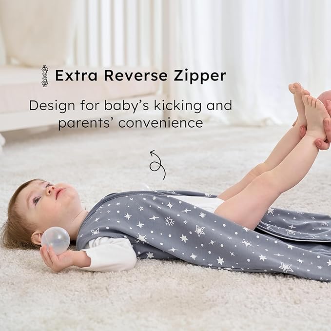 Baby Sleep Sack 12-18 months, 100% Cotton Sleeping Sack for Newborn and Infant, 3 Pack Baby Wearable Blanket for Boy and Girl, 0.5 Tog Lightweight Double Zipper Sleep Bag Grey Moon Bear