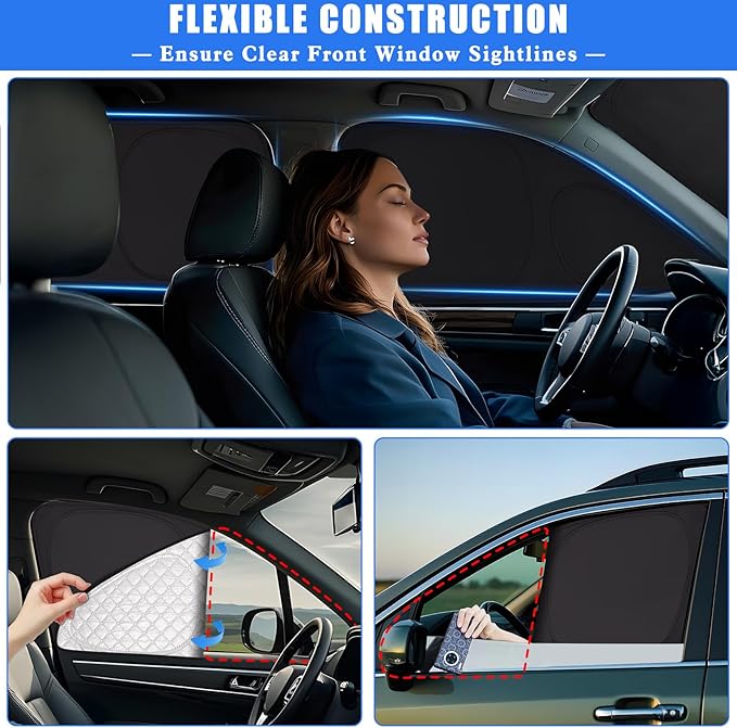 ZATOOTO Car Window Shades for Toyota RAV4 2019-2024, Full Coverage Car Sun Shade for Side Window & Windshield 6-Layer Thickened Ultra-Bright Reflection Extreme Heat Reduction & Blackout Privacy