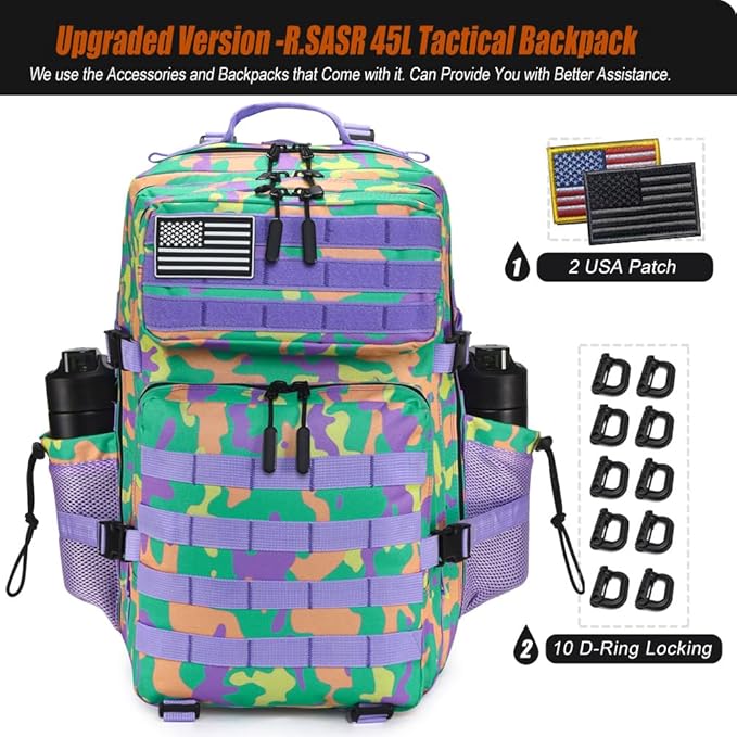 45L Tactical Backpack for Men Women, Military Assault Pack with MOLLE, Large 3 Day Bug Out Bag for Hiking Camping