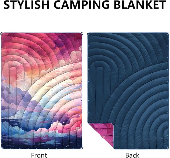 Camping Blanket,Lightweight Puffy Printed Camping Blanket Packable Outdoor Blanket for Camping,Traveling, Stadium, Hiking, Picnics