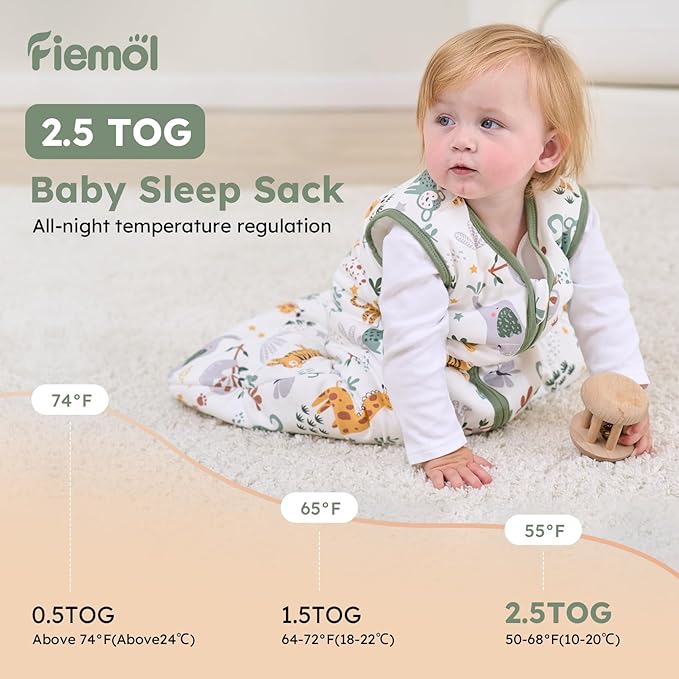 Baby Sleep Sack 0-6 Months, 2.5 TOG Cotton Winter Baby Wearable Blanket with 2-Way Zipper, Warm Soft Sleeping Bag for Newborn Infant Boy Girl, Small Giraffe