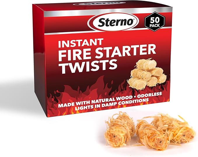 Sterno Instant Fire Starter Twists, 50 Count – Natural Wood Charcoal Fire Starter for Grills, Fire Pits, Campfires & Fireplaces, Odorless Indoor Outdoor