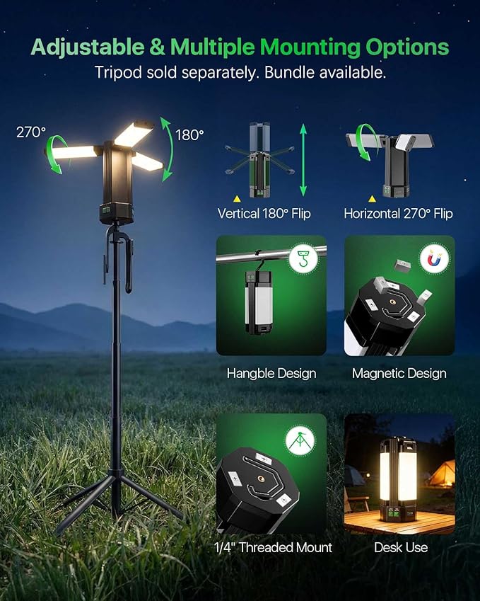 Camping Lantern, 10400mAh Rechargeable Work Light 2200LM with Magnetic Base & Power Bank, Portable Flashlight Emergency for Car Repair, Camping, Tent, Power Outage(Stand Not Incl)