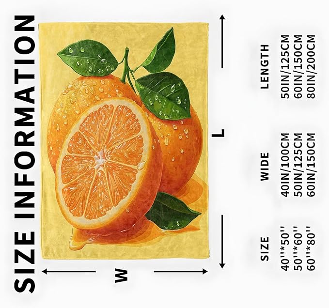 Juicy Orange Blanket, Cozy Flannel Sweet Citrus Fruit Throw Blanket, Soft Fuzzy Blankets for Travel Home Decor, All Season Lightweight Couch Bed Cover, Gifts for Women Adults Kids 40"×50"
