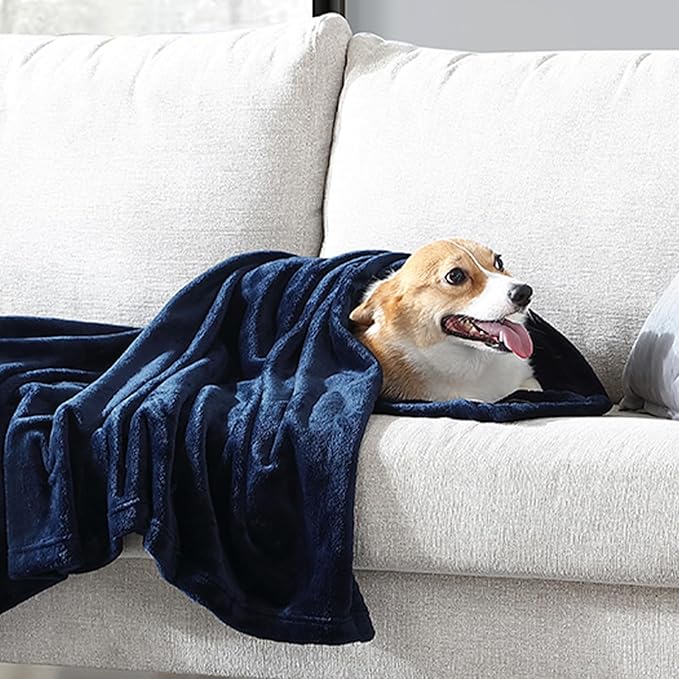 Hansleep Flannel Fleece Throw Blanket Twin Size, Super Soft Fluffy Bed Plush Blanket Throw, Luxury Fuzzy Cozy Couch Blanket for All Seasons, Navy Blue, Twin 60x80