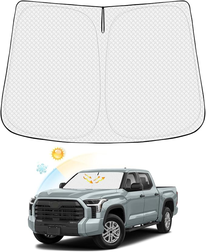 Canvcle Windshield Sun Shade for 2022-2025 2026 Toyota Tundra Accessories Thicken 6-Layer Front Window Sunshade Cover Sun Visor Protector Foldable Block UV Rays Keep Vehicle Cool