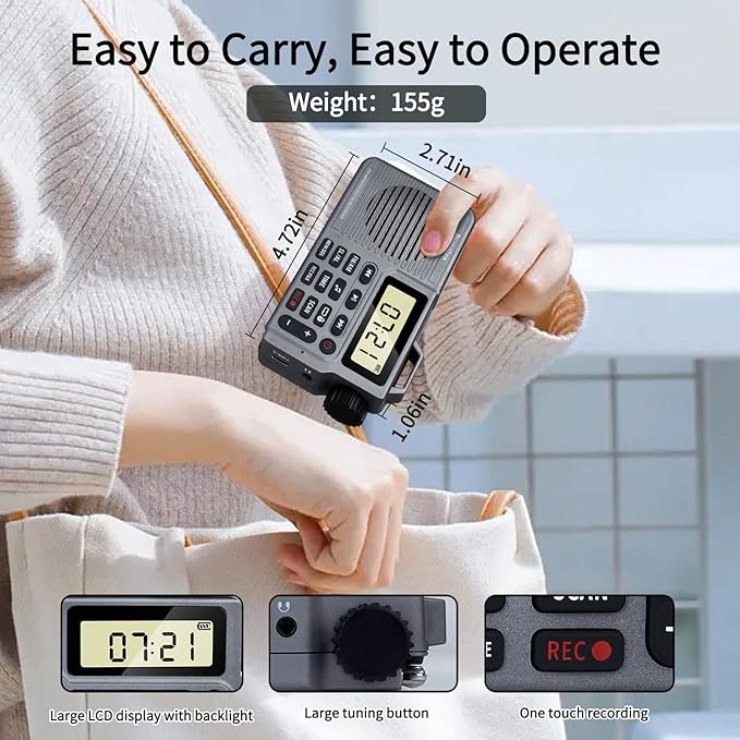 Portable AM/FM Radio, Small Pocket Radio with Bass Speaker, Support Micro SD Card and Record, Long Battery Life, Alarm and Sleep Function