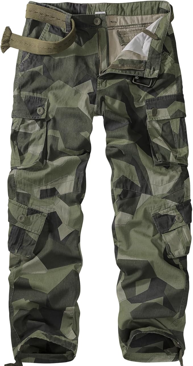 Men's BDU Casual Military Pants, Tactical Wild Army Combat ACU Rip Stop Camo Cargo Work Pants Trousers with 8 Pockets