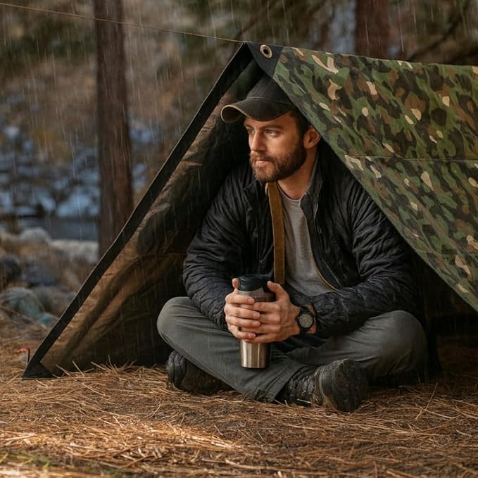 Arcturus XL Survival Tarp - Insulated Reflective Thermal Camping Tarp - 8.5' x 12' (Woodland Camo)
