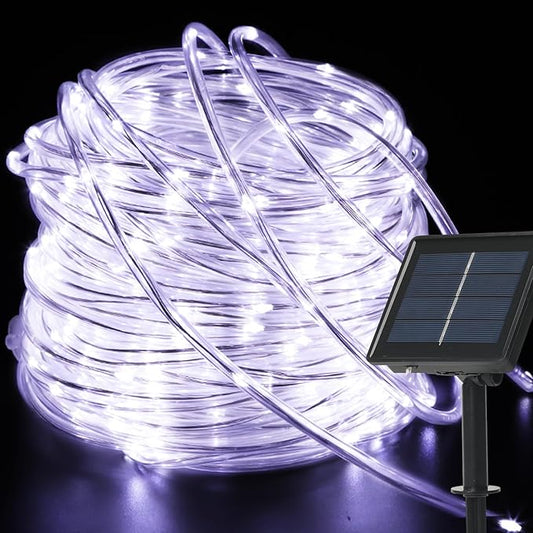 200 LED Solar Rope Lights Outdoor, 66FT Solar String Lights Indoor Waterproof Solar Powered Trampoline Light Clear Tube Pool Light for Camping Fence Yard Walkway Path Garden Outside Decor（White