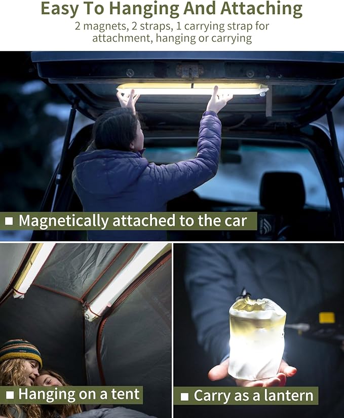 Inflatable Solar Camping Lantern Rechargeable LED Tube Light Portable Foldable Camping Hanging Tent Lights with 4 Lighting Modes, IP66 Waterproof Lightweight for Outdoor Hiking Travelling Emergency