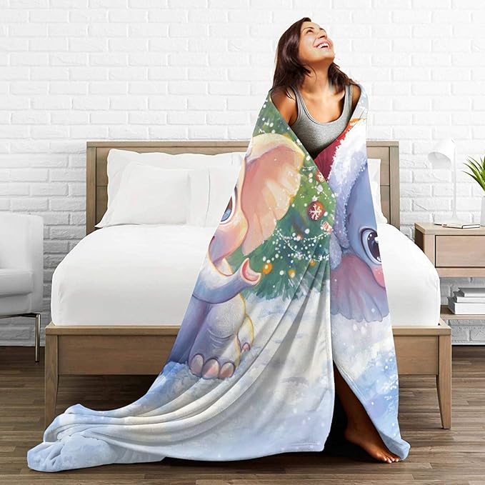 Christmas Elephant Blanket Soft Warm Cute Elephant Plush Throw Blanket Cozy Animal Flannel Fleece Bedding Stuff Decor Blanket Gifts for Lover Girls Boys Kids Women Adults Bed Travel 60"x80"