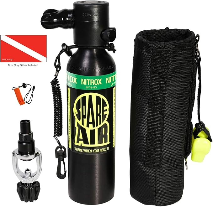 Spare Air Mini Scuba Tank - 6.0 cu ft Nitrox Ready Dive Cylinder - Small Emergency Backup Diving Equipment with Holster, Leash & Refill Adapter