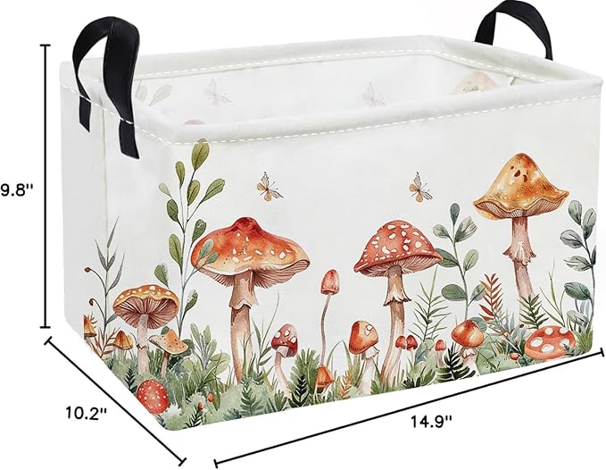 Essme Rectangular Mushroom Basket,Kids Storage Bins Organizer with Handles for Girls Room Decor, Gift Basket,Shelf Basket.(Mushroom)