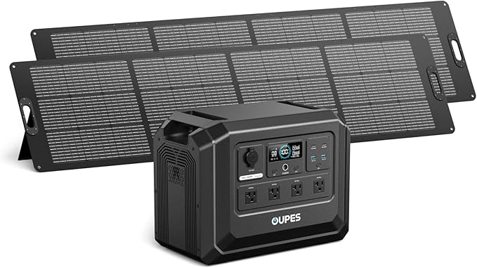 OUPES 2000W Solar Generator Kit Mega 1 Lite with 2x 240W Solar Panels (480W Total), 1024Wh LiFePO4 Power Station, 46 Min AC Charge, Ultra-Fast Solar Recharge, Home Backup & Off-Grid Living