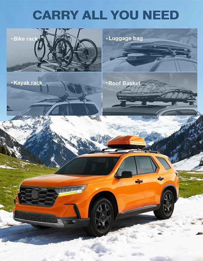Roof Rack Cross Bars All-Metal Aluminum Compatible with Honda Pilot 2023 2024 2025 2026 Elite Sport Touring Trailsport (Except LX and EX-L) with Raised Side Rails, 220lbs Crossbar Luggage