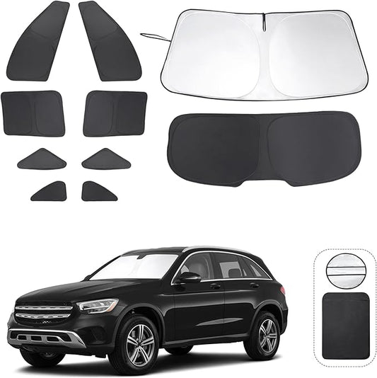 10PCS Windshield Sun Shade Custom Fit for 2016-2022 Mercedes-Benz GLC Accessories Foldable Sunshade Side Rear Window Shade Cover Full Set Privacy Protection Keeps Car Cool