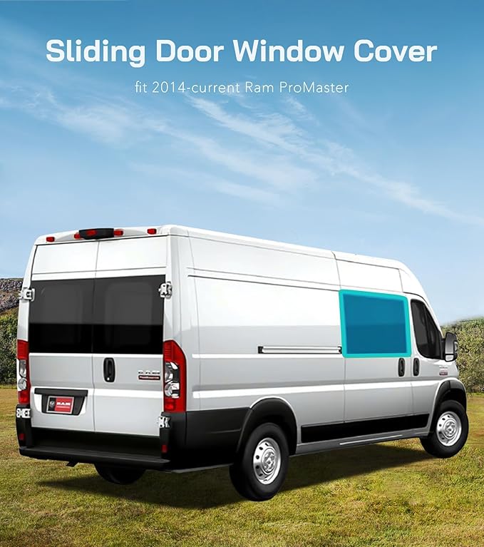 Extra-Thick Sliding Door Window Covers for Ram Promaster,2014-2025,Cold Weather Essentials,Magnetic Direct Fit,Insulated,Privacy Screened Promaster Van Accessories, AllSeasonGuard Pro