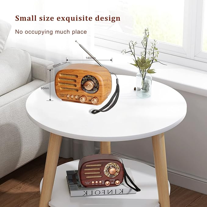 Oncheer Portable Vintage Decor Radio, Retro Bluetooth Speaker, FM/AM/SW Old Fashion Classic Style, Adjustable Antenna, Rechargeable Battery Powered, Support TF Card, USB Playing Music-Light Color