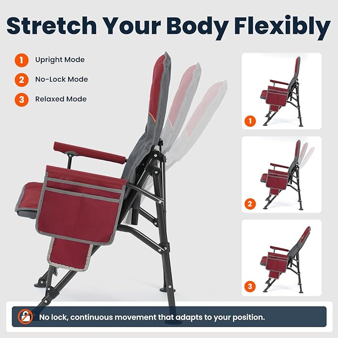 Overmont Heated Camping Chair with High Back - 3 Heat Levels 2-Zone Separately Heating - 450 LBS Support Heavy Duty Folding Chair Portable for Adults Patent No.: US D1.028.543S - Battery NOT Included