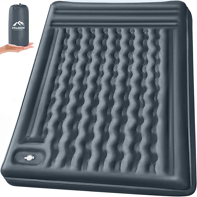 FNARMW Double Sleeping Pad Camping, Self Inflating 6'' Extra-Thick 2 Person Pillow Built-in Foot Pump Waterproof Inflatable Sleeping Mat Backpacking, Tent, Hiking, Portable Camping Pad (Grey)