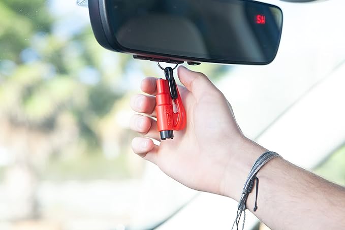 resqme,The Original Emergency Keychain Car Escape Tool, 2-in-1 Seatbelt Cutter and Window Breaker, Made in USA, Red - Compact safety hammer
