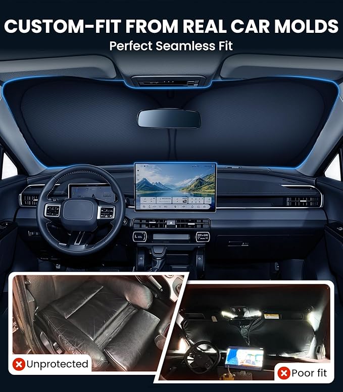 Zanch Custom Windshield Sun Shade for Toyota RAV4 2019-2026, 7-Layer UV & Heat Block, 3D Laser Scanned, Interior Protection, Keep Car Cooler, Foldable SUV Accessories
