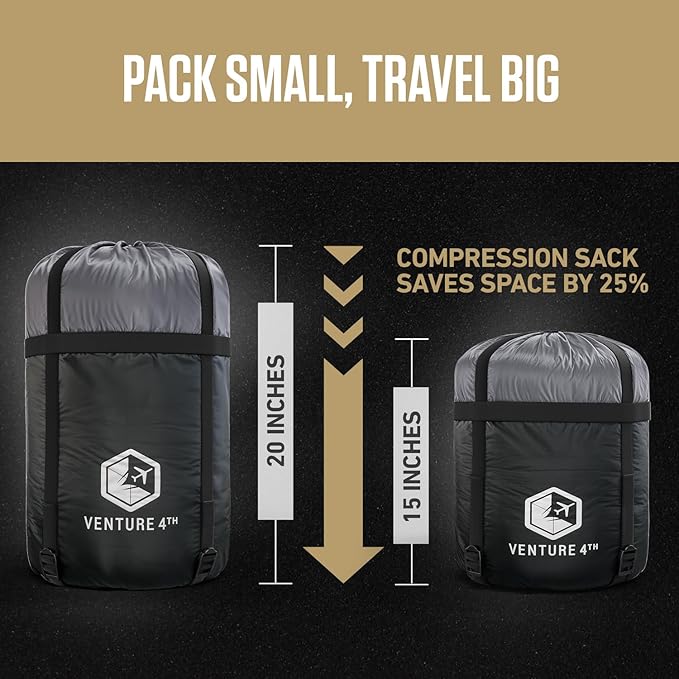 VENTURE 4TH Backpacking Sleeping Bag – XXL, Double and Single Sizes - Lightweight Warm & Cold Weather Sleeping Bags for Adults, Kids & Couples – Ideal for Hiking, Camping & Outdoor Adventures