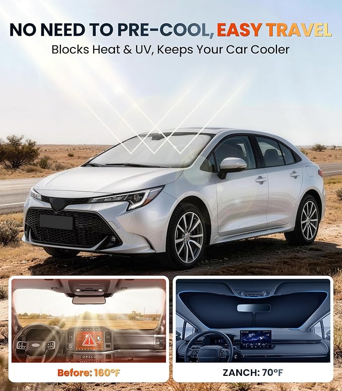 Zanch Custom Windshield Sun Shade for Toyota Corolla 2019-2026, 7-Layer UV & Heat Block, 3D Laser Scanned, Interior Protection, Keep Car Cooler, Foldable Car Accessories