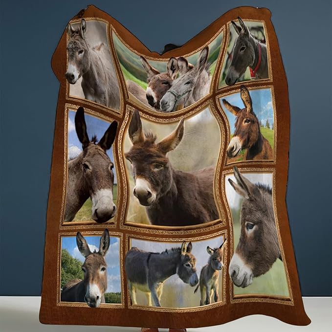 Donkey Blanket Soft Cozy Cute Donkey Flannel Fleece Throw Blanket Farm Animal Donkey Bedding Stuff Decor Warm Lightweight Plush Blanket Gifts for Lover Girls Boys Women Adults 60"x80"