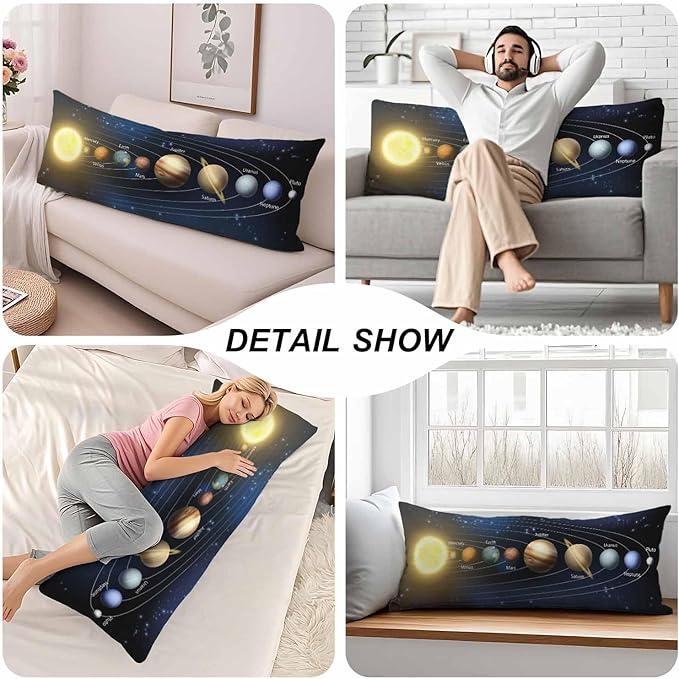 20"X54" Body Pillow Case Solar System, Galaxy Planet Outer Universe Space Side Sleeper Body Pillow Covers Long Pillowcase Protector Accent Body Cushion Cover for Couch Bed Sofa Car