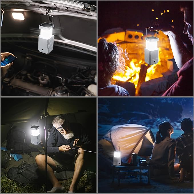 2 Pack Camping Lantern Rechargeable, Hand Crank & Solar Camping Lights with USB Output, Tent Lights for Camping, Portable Camp Lamp, Camping Hurricane Home Power Failure Essentials (White, 2 Pack)