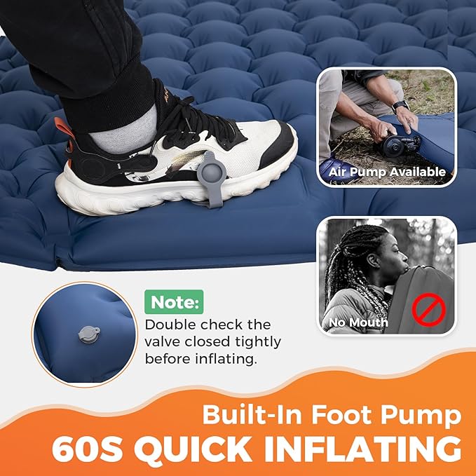 KingCamp Sleeping Pad for Camping, Ultralight Connectable Inflatable Sleeping Pad Camping Mattress with 6.3" Built-in Pillow & Foot Pump for Backpacking Hiking Tent Cot
