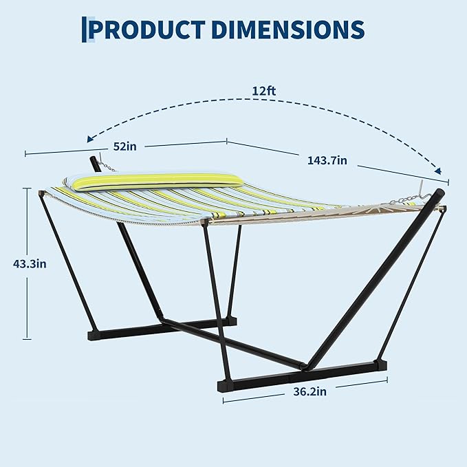 GarveeHome Double Hammock with Heavy-Duty Steel Stand, 2 Person Portable Hammock, 450LBS Max Weight Capacity, Easy Assembly, Ideal for Indoor, Backyard, Camping & Outdoor Use