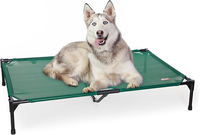 K&H Outdoor Elevated Dog Bed - Cooling Raised Dog Bed for Large & Extra-Large Pets, Breathable Mesh Hammock Design, Indoor/Outdoor Washable Cover, Portable Metal Frame, Green, XL 50x32in