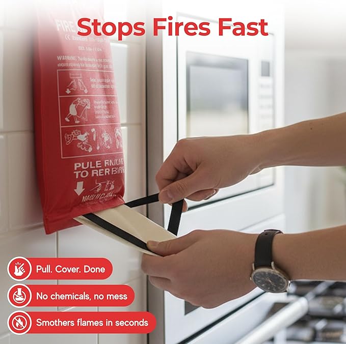 Sierra Madre Emergency Fire Blanket for Home and Kitchen – 100% Fiberglass Fire Suppression Blanket (40x40) for Car, Office & Camping – Instantly Smothers Flames – Lightweight & Reusable (Pack of 1)
