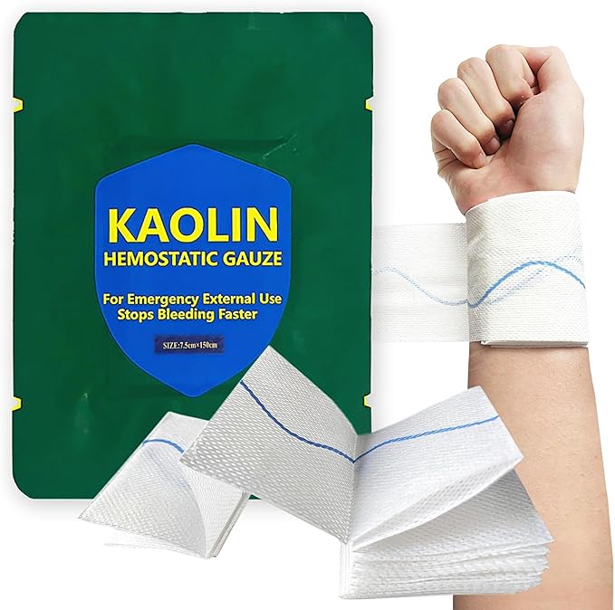 Hemostatic Gauze for Quick Clot Trauma Kit – 3" x 5' Kaolin Infused Quick Clot Gauze & Bleed Stop Dressing, Sterile Z-Fold Wound Packing for Emergency First Aid, Tactical IFAK & Survival Gear (1)