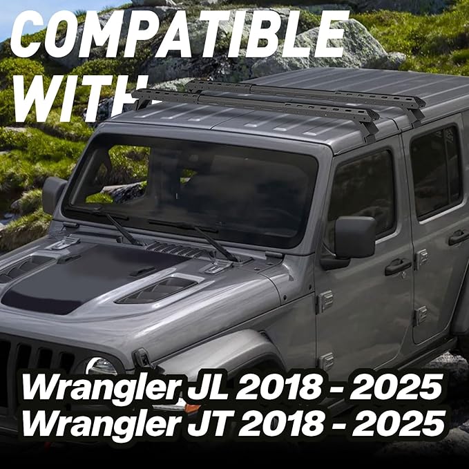 420 LBS Roof Rack Cross Bars,Adjustable 39.4-61 inch Roof Rail Crossbars Fit for Jeep Wrangler JL JT 2018-2025 (2/4 Door Hardtop), Rooftop Cargo Bag Kayak Bike Carrier