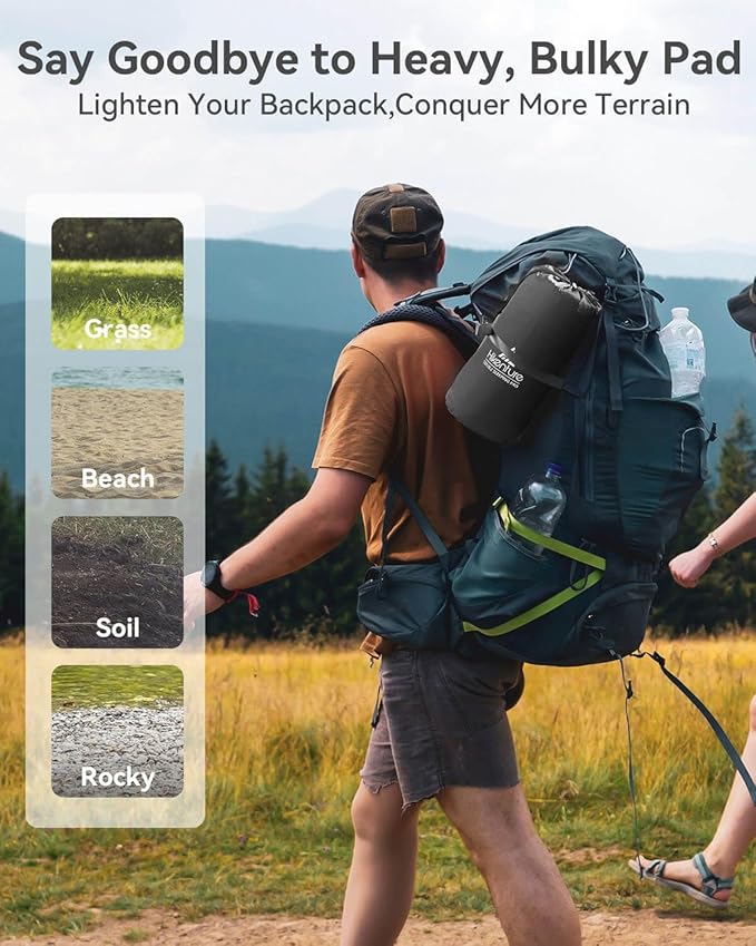 Hikenture Double Sleeping Pad for Camping, Ultralight 4" Extra-Thick Camping Mattress 2 Person, Inflatable Backpacking Sleeping Mat, Hiking Air Mattress for Tent (Grey Footpump 79x55in)