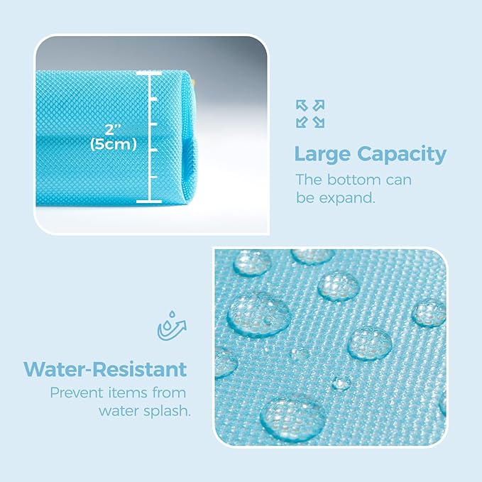 pack all 3 Pcs Water-Resistant Material Zipper Pouch Set, Mesh Zipper Bags for Storage, Travel, Office (Blue)