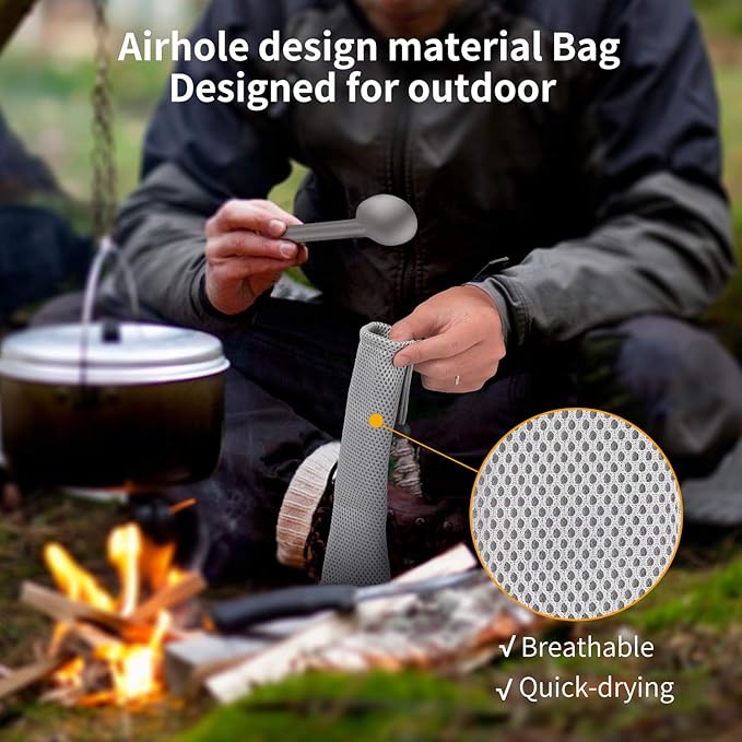 OUTXE Ultralight Titanium Long Handle Fork and Spoon Set