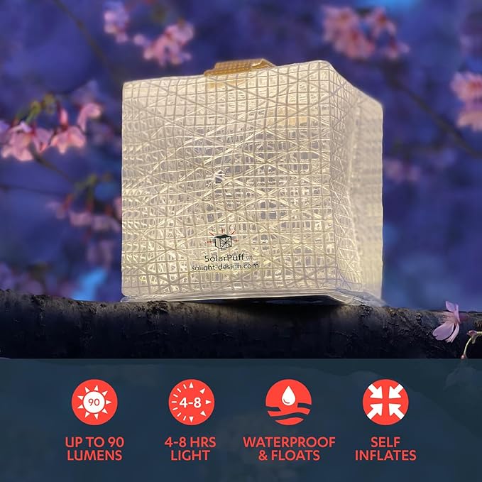Solight Design SolarPuff Hybrid Solar Lantern – Collapsible LED Solar Powered Camping Lantern with Warm & Bright White Light, Rechargeable, Waterproof, Light Sensor, Emergency & Power Outage Light